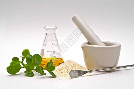 自然化学物质砂浆实验室水晶烧瓶粉末黄色化学白色树叶图片