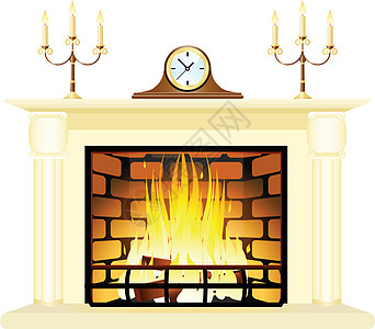 居住地点火花燃烧篝火壁炉架插图木头温暖日志蜡烛白色图片