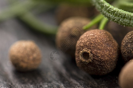 用新鲜的迷迭香季节食物浆果烹饪砂浆胡椒粒树叶花束香菜厨房图片