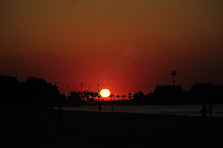 里约热内卢日出 伊帕内马海滩和阿波多日出旅游橙子蓝色风景观光海滩地标阳光背光图片