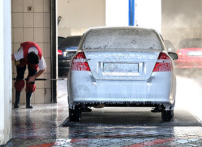 洗车玻璃工作洗衣工软管车轮商业服务蓝色图片