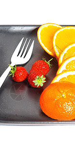 橙色和草莓餐厅维生素香蕉营养盘子小吃橙子保健奇异果甜点图片