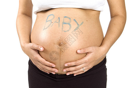 怀孕30周的怀孕少女 怀着她的肚子和婴儿字词图片
