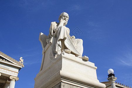 雅典苏格拉底女神像学术界历史纪念碑大理石座位老师哲学家智慧学习蓝色图片