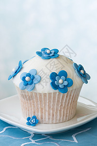 鲜花蛋糕奢华糖艺磨砂口香糖花朵蓝色压花浮雕家庭派对图片