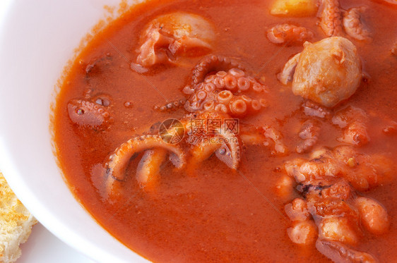 海鲜汤食物章鱼贝类美食红色营养肉汤味道餐厅乌贼图片