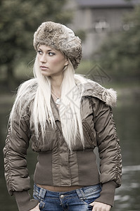 冬季姿势女性外套美丽天气女孩夹克衣服女士公园图片