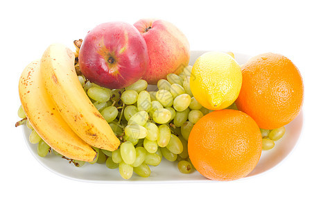 盘子上的水果收藏白色食物香蕉黄色橙子柠檬绿色工作室热带图片