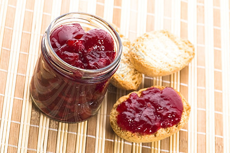 早餐樱桃果酱烤面包环境装罐甜点覆盆子水果营养厨房面包维生素食物图片