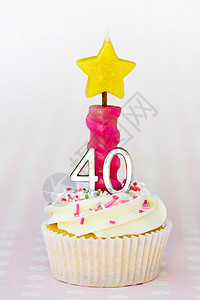 四十个生日蛋糕粉红色小吃家庭数字背景食物烘烤奶油星星烘焙图片