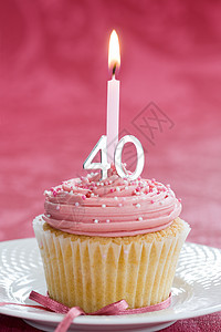 四十个生日蛋糕粉红色烘烤蛋糕小吃小雨甜点奶油家庭烘焙蜡烛图片