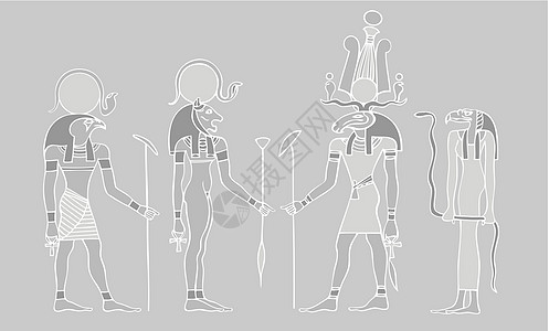 埃及神与符号  矢量横幅数字手稿头饰考古学宗教魔法女神文字文化图片
