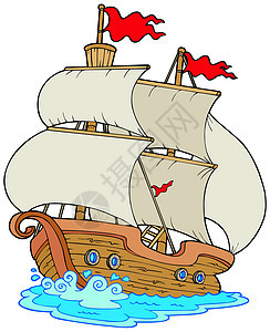 旧帆船运输航行桅杆漂浮插图横幅海浪艺术品船只艺术图片