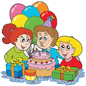 三个孩子在生日派对上图片