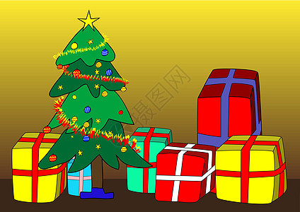 圣诞树和礼物气氛情绪嘉年华展示绘画漫画手绘卡通片庆典插图图片