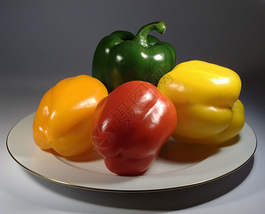 红辣椒蔬菜绿色红色盘子黄色食物橙子白盘子图片