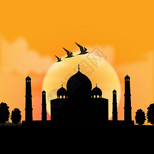 印度阿格拉的Taj Mahal和日出背角图片