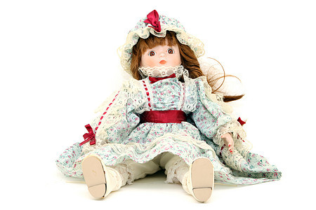 瓷娃娃历史性玩具白色裙子帽子礼物古董历史女孩怀旧图片