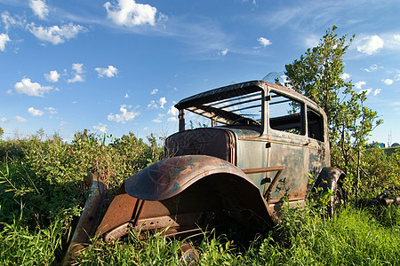 过时的老古董汽车旅行衬套红色垃圾车辆杂草草原金属运输卡车图片