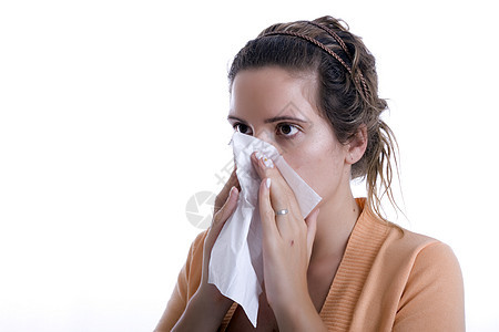 女士过敏药品喷嚏流感鼻子女性疾病症状手帕感染背景图片