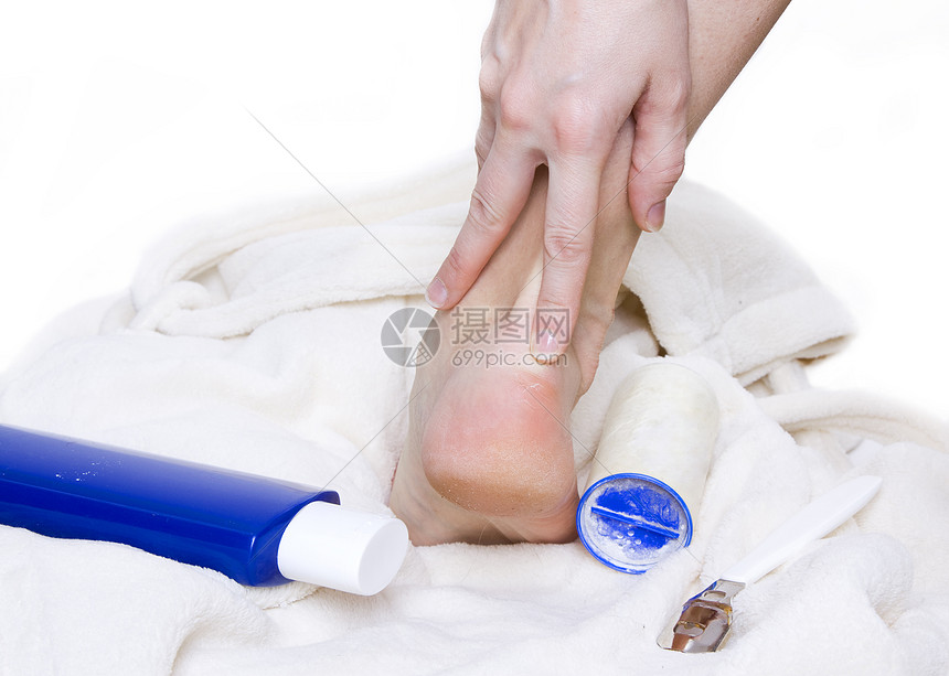 脚修香脂美容学奶油打扫皮肤化妆品脚跟粉末老茧图片