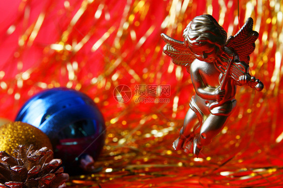 圣诞节装饰品庆典金属蓝色装潢红色白色图片