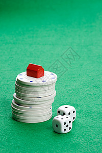 房地产风险骰子赌注玩具住房木头绿色令牌酒店财产市场图片