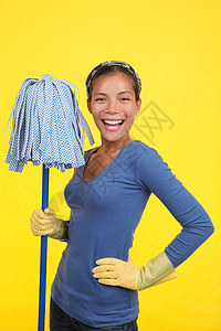 快乐的清洁女工主妇喜悦洗涤房子服务女佣手套女士家庭橡皮图片