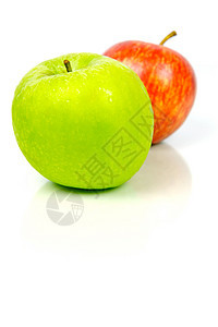 红和绿苹果绿色红色食物白色背景图片
