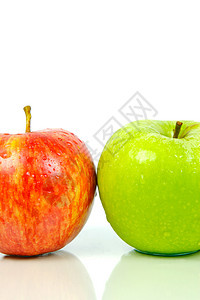 红和绿苹果绿色红色白色食物背景图片