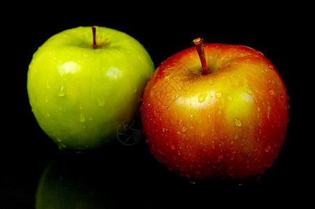 红和绿苹果绿色食物黑色红色图片
