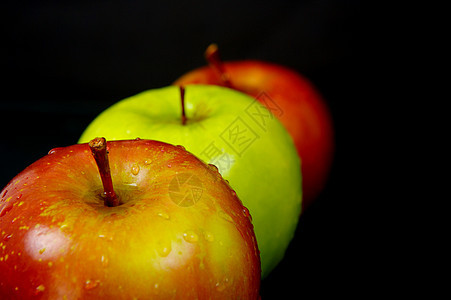 红和绿苹果绿色食物红色黑色图片