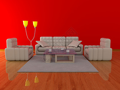 客厅内部的3D图像平台插图住宅玻璃房间大厅扶手沙发软垫闲暇图片