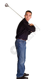 高尔夫摇摆成人白色高尔夫球运动木头男性游戏牛仔裤驾驶男人图片