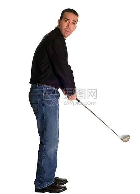 男高尔夫球身体成人衬衫爱好木头姿势运动驾驶姿态牛仔裤图片
