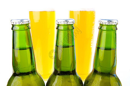 冷啤酒排列内衬琥珀色脖子玻璃气泡背光金子绿色白色图片