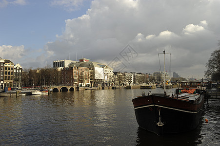 Amstel反射运河蓝色房子旅行街道城市图片