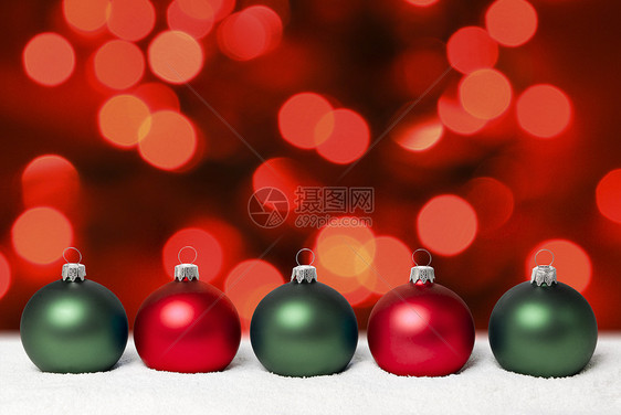 圣诞球装饰品红色绿色微光团体辉光白色图片