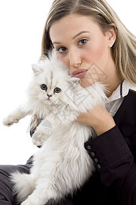 年轻女子抱着可爱的猫动物衣服青年小猫姿势女士女性魅力宠物头发图片