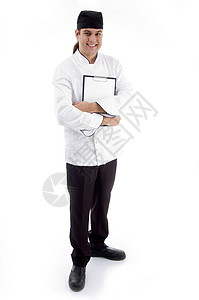 英俊厨师的全身姿势工作室白色男性成人冒充青年衣服烹饪男人职业图片