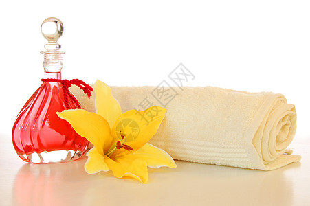SPA 毛巾享受芳香花朵洗澡白色香气瓶子护理健康香水图片