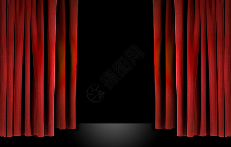 百老汇舞台配有红色天鹅绒窗帘的优美戏剧舞台背景