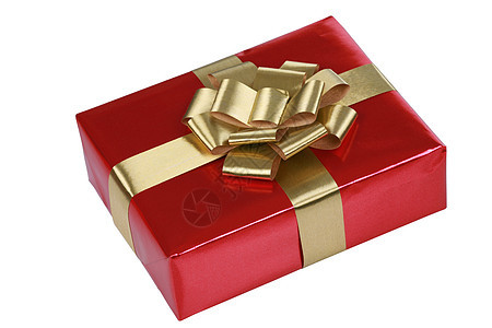 带金丝带的红礼礼包装金子丝带盒子生日礼物图片