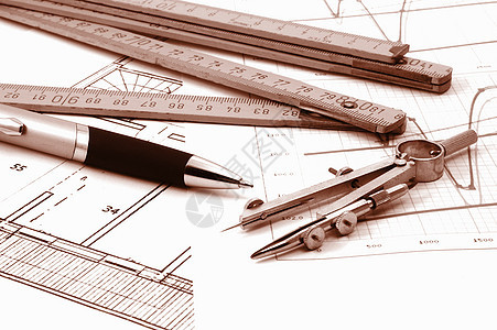 住宅不动产建筑设计规划计划单位印刷工作蓝图铅笔劳动工具建筑师打印工程装修图片