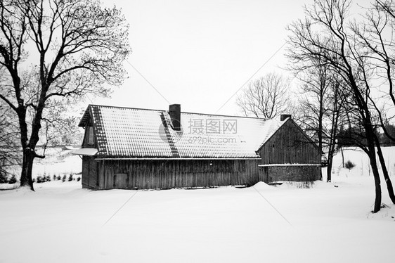 木屋插图降雪艺术雪花季节森林月亮星星天空窗户图片