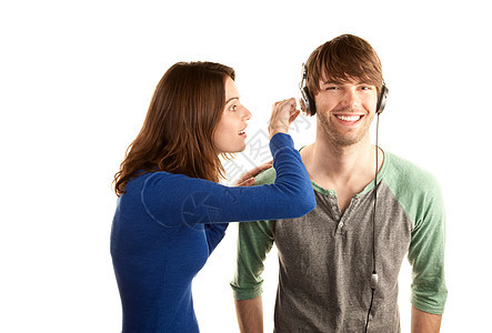 戴耳机的妇女间插男夫妻潮人电缆女朋友妻子男性成人电子音乐女士图片