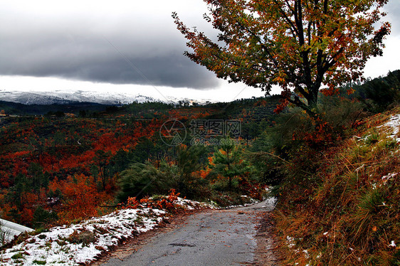 冬季风景栅栏蓝色岩石顶峰滑雪山脉粉末季节天空旅游图片