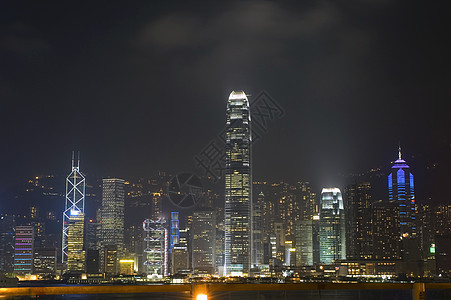 香港  夜间城市风景港口摩天大楼夜景亮度建筑物霓虹灯办公室图片