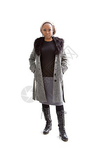 冬季时装女性黑色灰色女士棕色夹克衣服毛皮裙子靴子图片