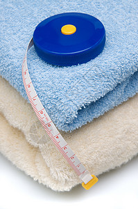 毛巾和胶带 白色背景温泉蓝色图片